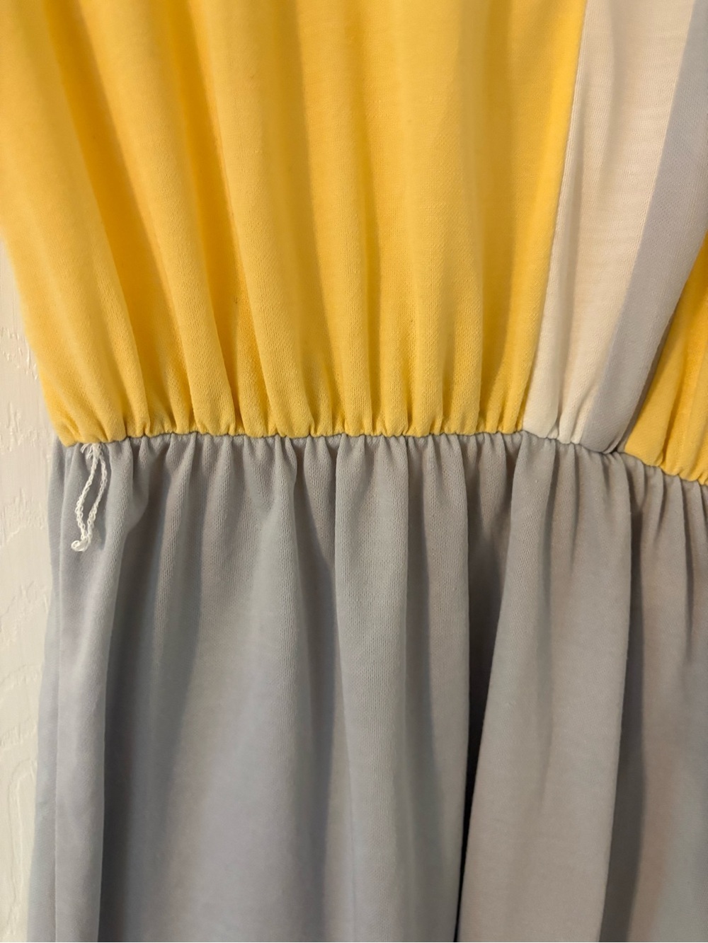 80s Vintage Colorblock Midi Dress Yellow Gray 16P - Picture 7 of 8